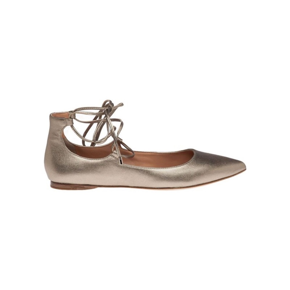 Sigerson Morrison Metallic Gold Lace Up Flats - Picture 2 of 7
